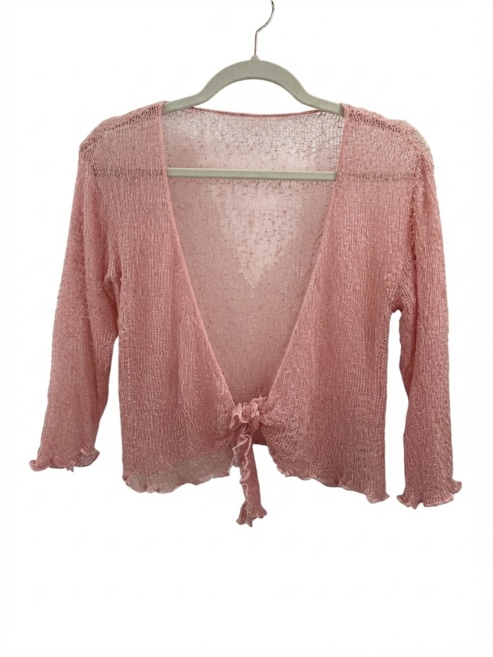 Back from Bali Pink Sheer Tie Front Bolero Cardigan Knit Y2K Fairy Grunge